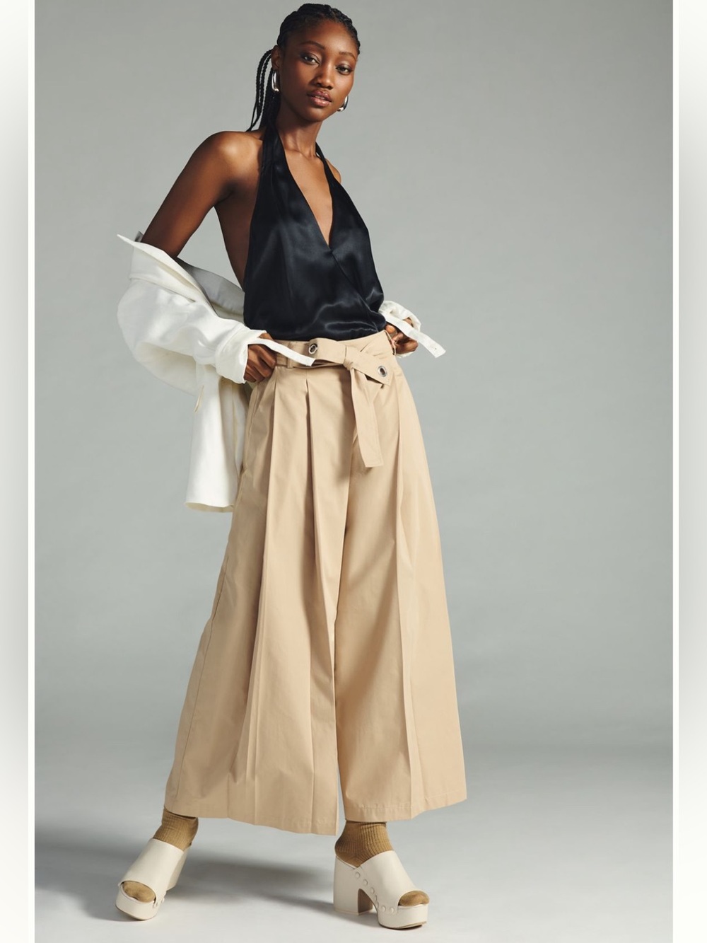 Anthropologie Beatrice .b cropped poplin Wide-Leg Paperbag Waist Pants